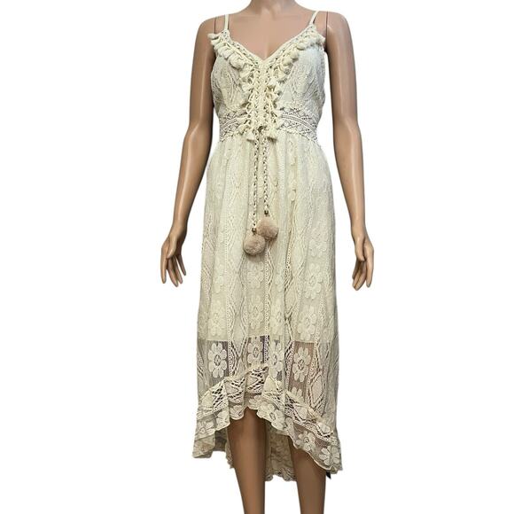 Cupshe Dresses & Skirts - Cupshe Astrid High Low Lace Dress Large Tassled Boho Vacation Cream Casual Beach